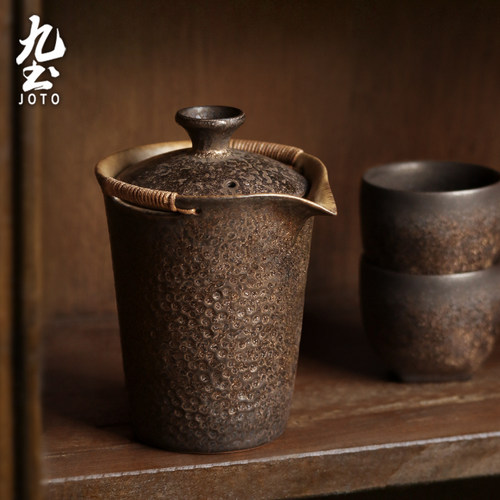 九土一壶两杯手抓壶鎏金便携茶具
