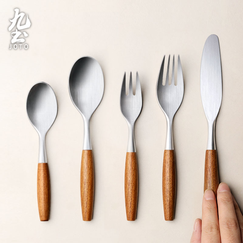 九土日式手工柚木加厚水果叉西餐