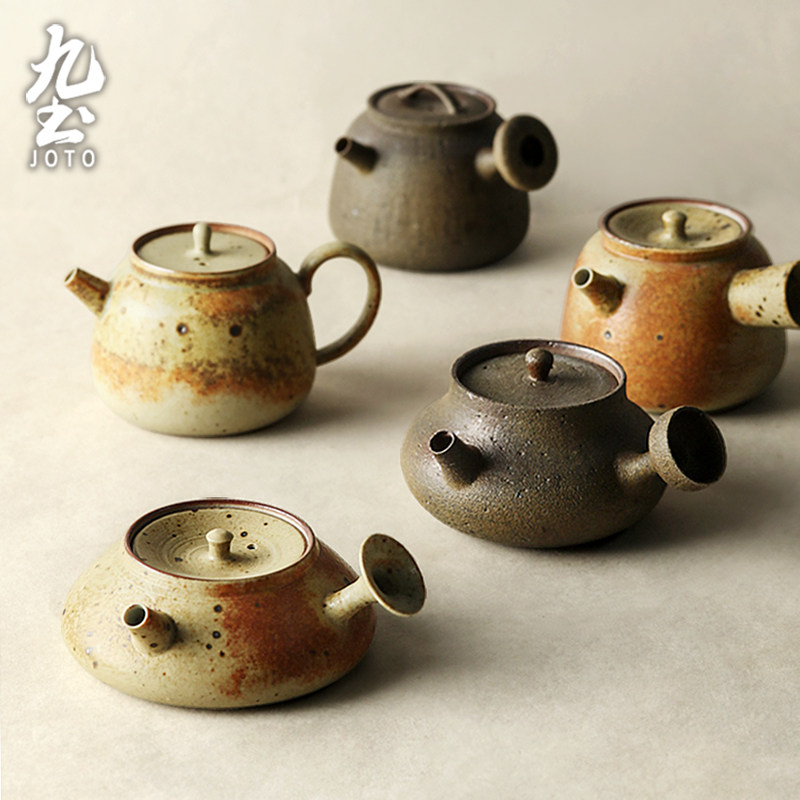 九土日式手工粗陶茶壶带泡茶壶复古陶瓷手抓壶侧把壶家用茶具陶壶