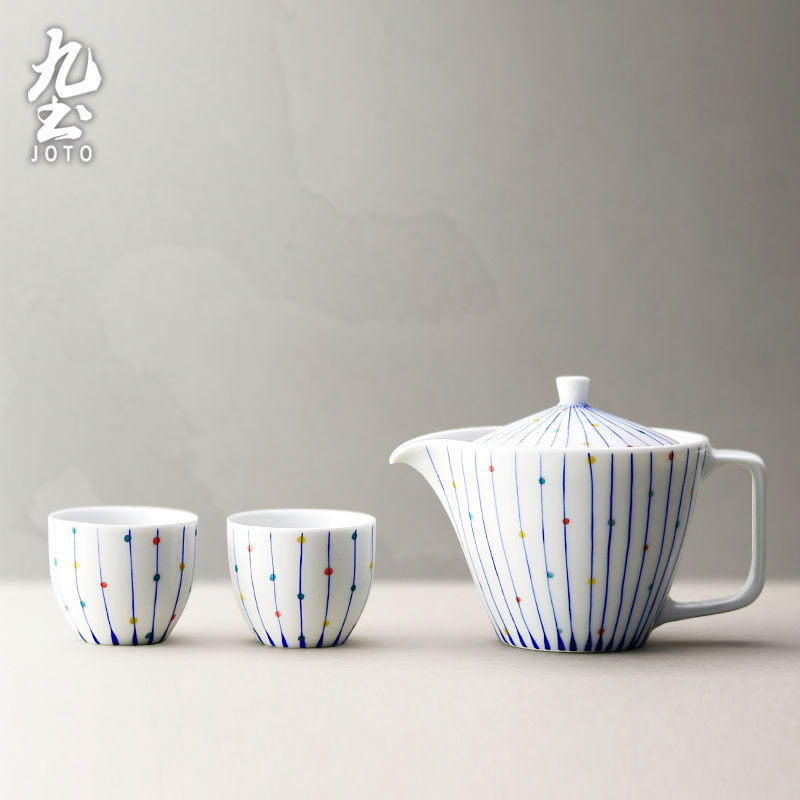 九土日式陶瓷泡茶壶茶水分离高档茶具套装一壶两杯快客花茶壶旅行