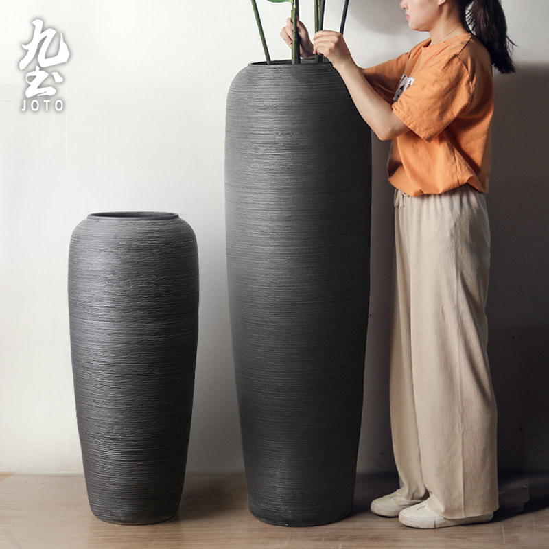 侘寂风摆件陶瓷大花瓶落地中式客厅酒店大堂高花器干花复古装饰品