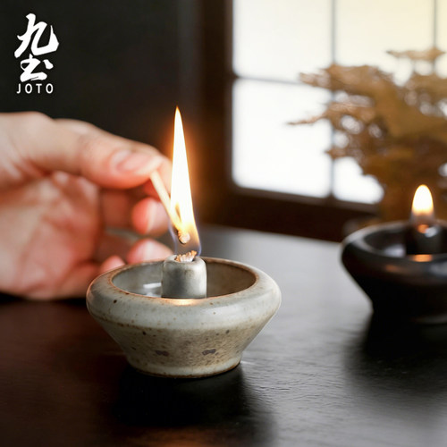 九土手工粗陶茶室氛围油灯