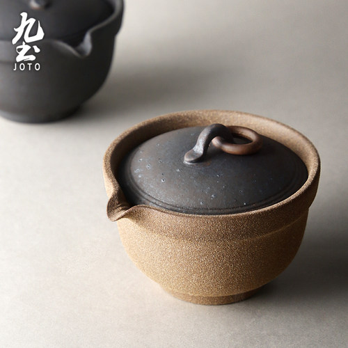 九土粗陶品茗杯复古旅行装手抓壶
