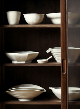 九土日式汤碗粗陶瓷碗盘子好看面碗家用专用复古八角异形餐具套装