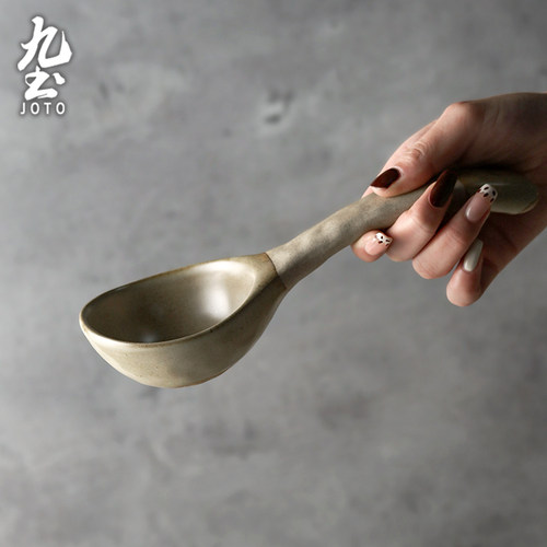 九土复古陶瓷大汤勺大号长柄勺子