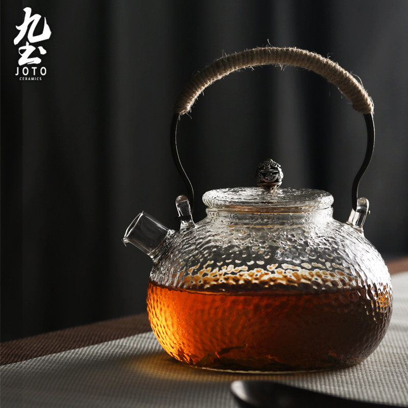 九土烧水玻璃壶锤纹泡茶壶过滤泡茶煮茶家用功夫茶耐热玻璃提梁壶