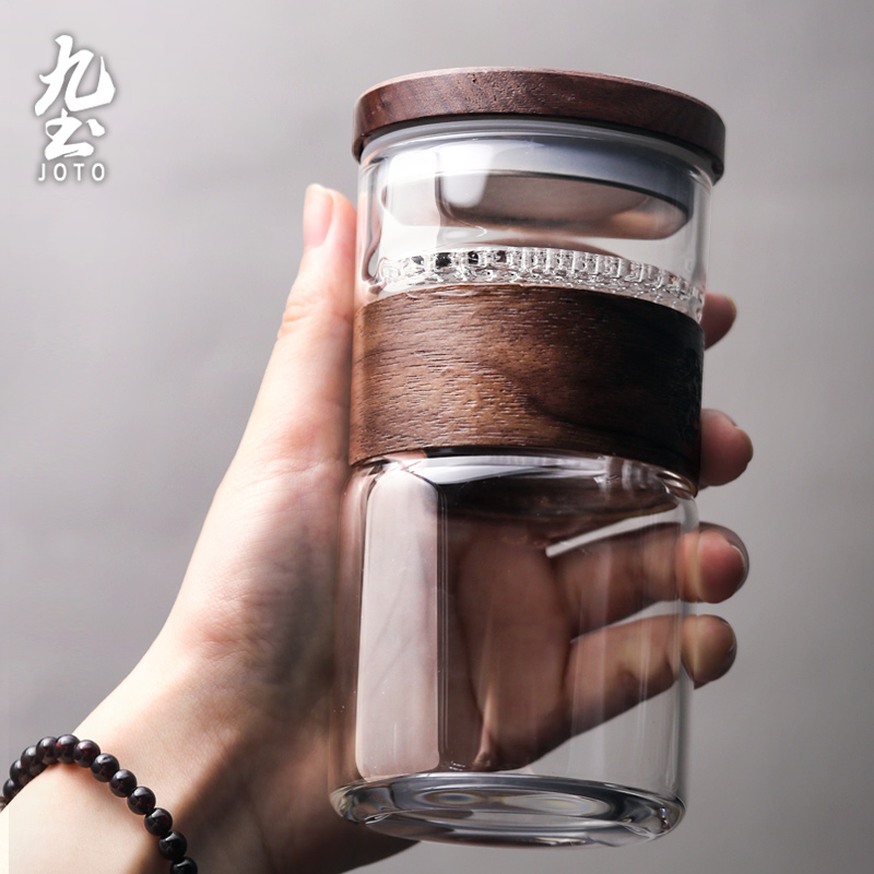 日式锤纹玻璃泡茶杯办公室过滤带盖茶杯家用耐热玻璃新月牙个人杯