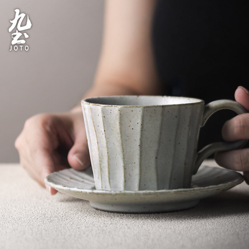 日式手工咖啡杯带碟vintage杯子复古创意粗陶马克杯下午茶杯套装