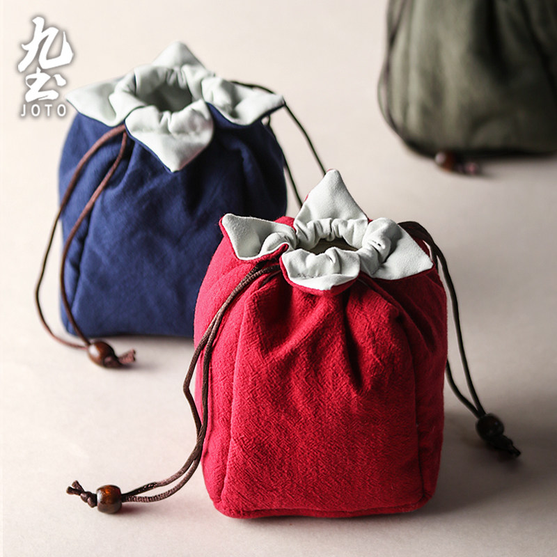 日式素雅棉麻布袋旅行便携茶具包手提收纳包手工加厚布包茶道配件