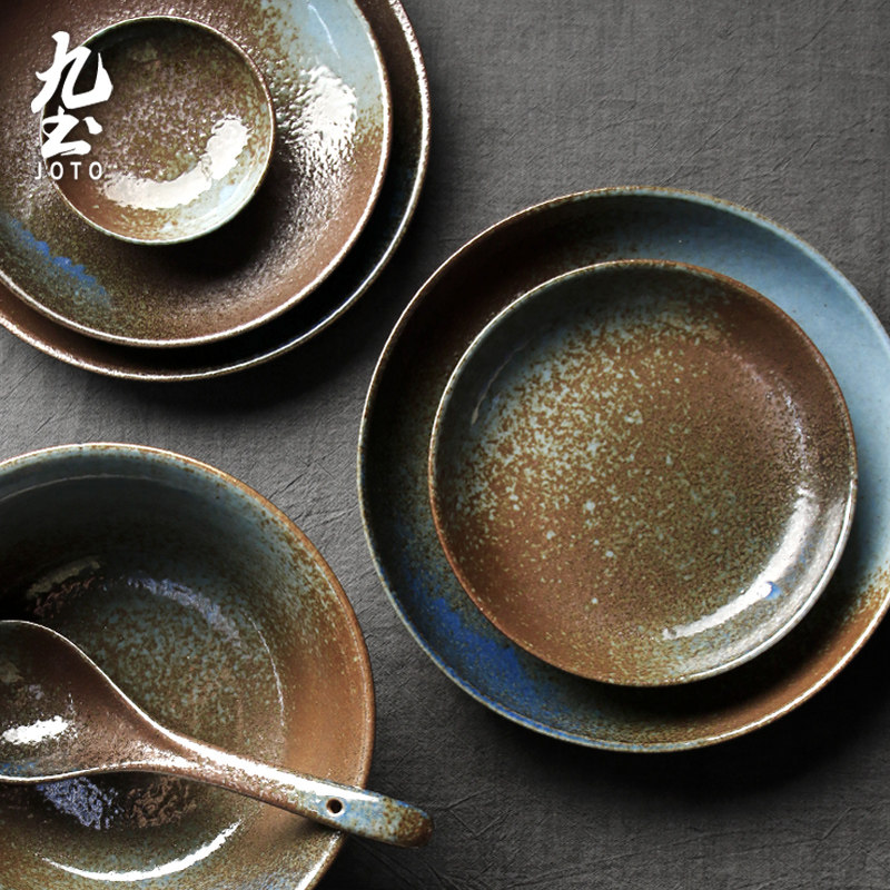 九土手工粗陶餐具套装复古日式碗和风鱼陶盘味碟拉面碗盘家用食器,餐饮具,碟,淘宝优惠券,粉丝福利购,淘宝优惠卷