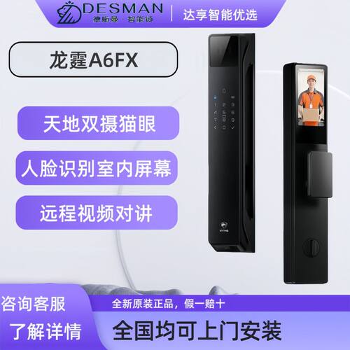 德施曼龙霆A6FX天地双摄智能门锁猫眼人脸家用防盗指纹锁密码锁