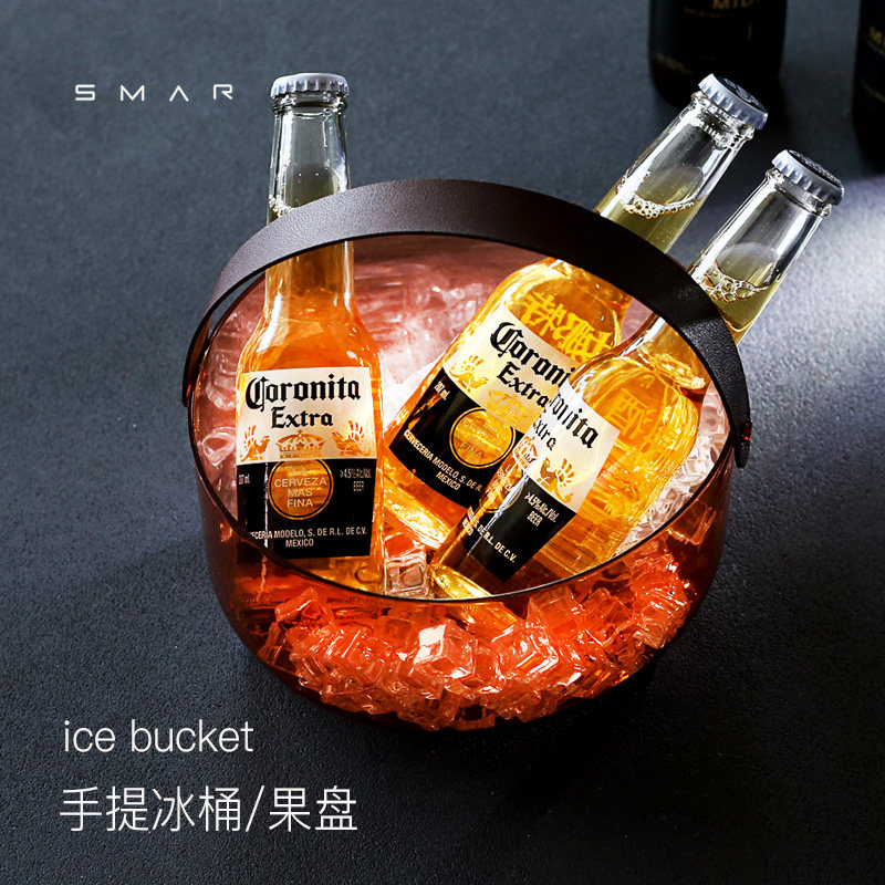 水果盘客厅家用简约收纳桶果桶冰桶网红轻奢风零食手提透明干果盘