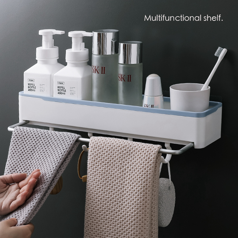 浴室置物架厕所洗手间卫生间洗漱台毛巾收L纳免打孔壁挂式洗澡创