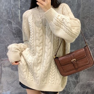 奶奶风麻花毛衣女欧洲站冬季新款一手长宽松复古套头羊毛针织衫