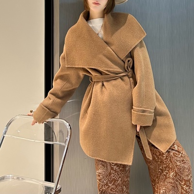 驼色100骆驼绒双面呢大衣洋气
