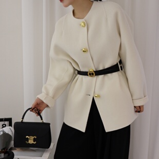 通勤洋气宽松腰带毛呢外套 韩版 2025秋冬新款 双面羊绒大衣女中长款