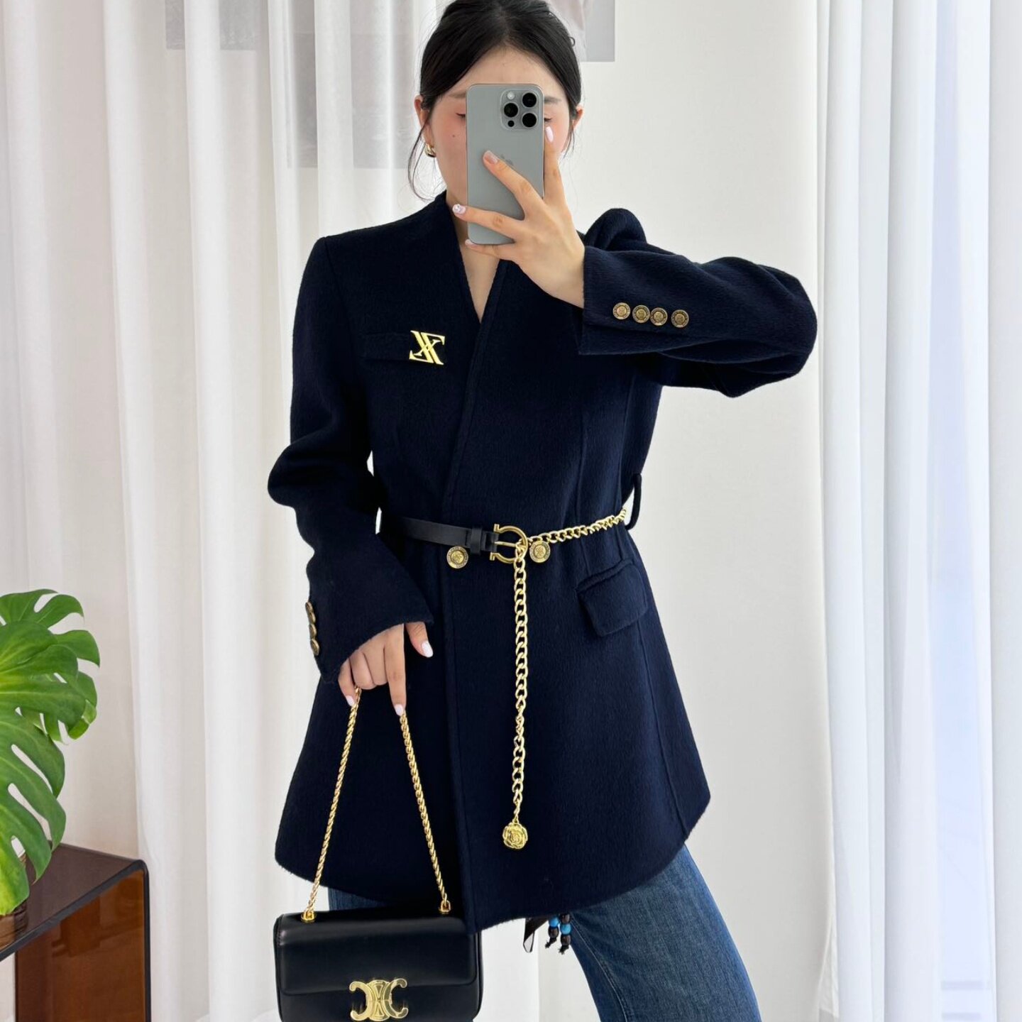 小个子法式双面羊绒大衣女25秋冬新短款通勤V领气质腰带毛呢外套