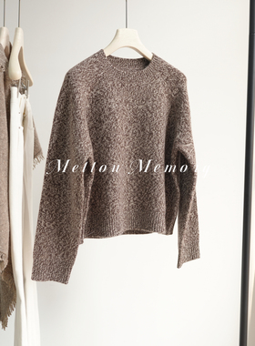 100%山羊绒花纱圆领短款上衣 复古时髦利落有型小版型山羊绒上衣