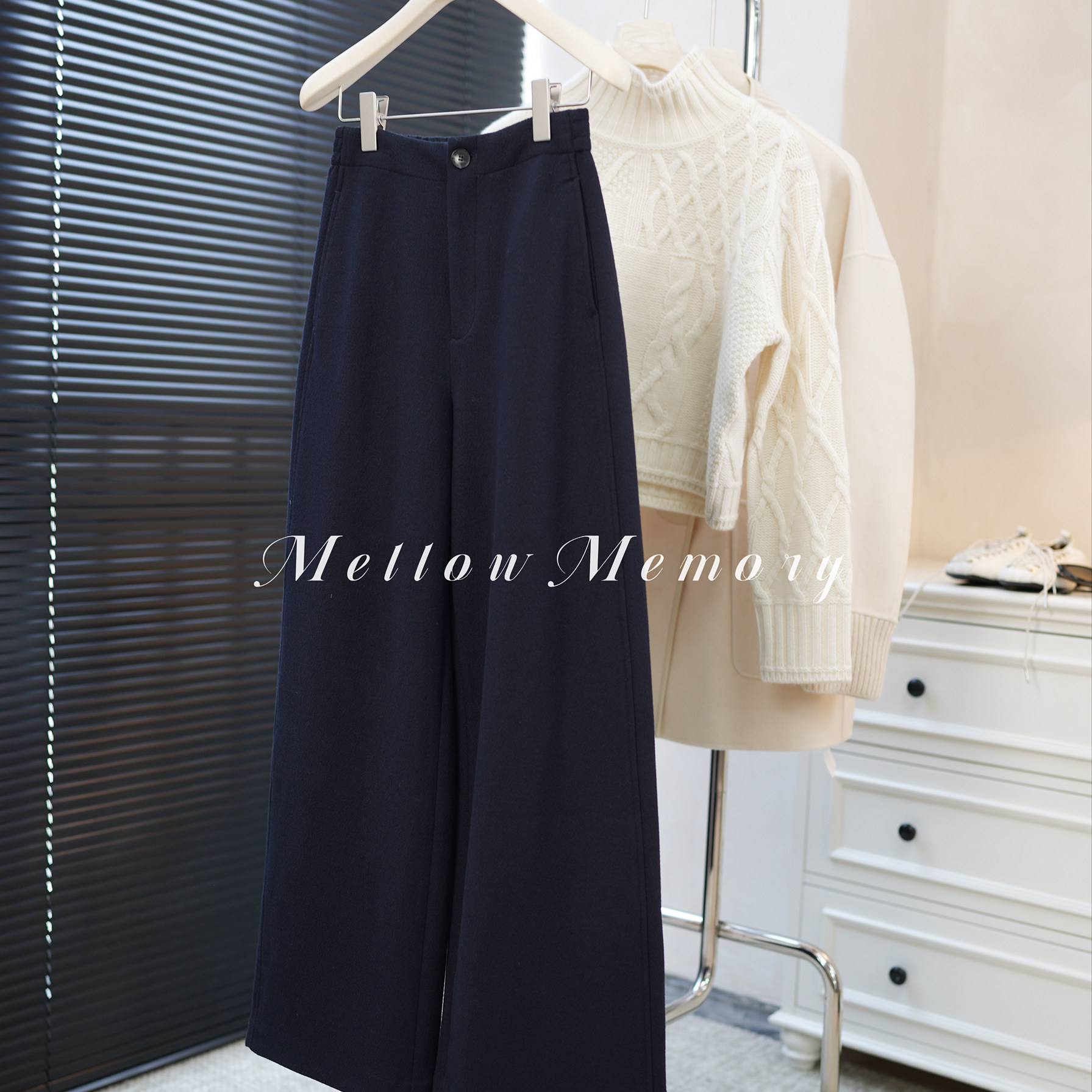 加厚磨毛腰松紧高腰羊毛直筒裤