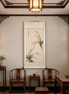 纯手绘兰花国画水墨画客厅书房茶室办公室卧室卷轴挂画装饰画三尺