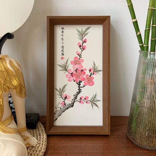 教师礼物纯手绘桃花国画摆台桃李不言教师节送老师礼物谢师礼礼品