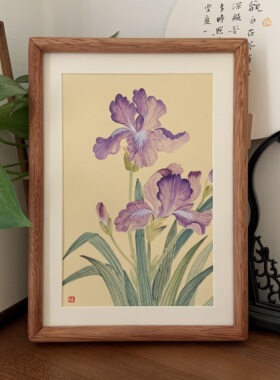 纯手绘国画摆台鸢尾花茶室书桌摆件伴手礼生日礼物新中式装饰画A4