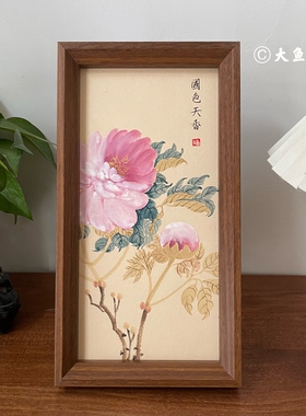 牡丹摆台100%纯手绘国画国色天香富贵玄关桌面摆件乔迁伴手礼手工