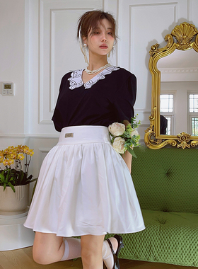 LASS LIZ原创设计师店小众白色女仆风格蓬蓬裙百搭减龄高腰短裙新