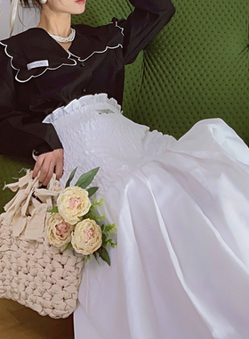 LASS LIZ原创设计师店小众女性化轮廓优雅抽皱白色鱼尾半身长裙新