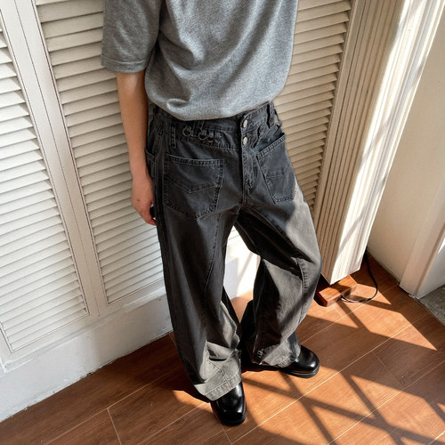 MRNEARLY美式复古直筒牛仔裤