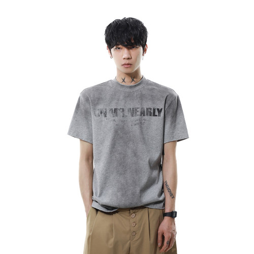 MRNEARLY美式复古字母印花短袖T恤男夏季宽松休闲百搭半袖上衣潮