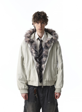 MRNEARLY美式高级感毛领连帽棉衣男冬季宽松加厚保暖百搭外套潮