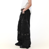 MRNEARLY美式 子 裤 复古高街多口袋直筒牛仔裤 男设计感宽松阔腿工装