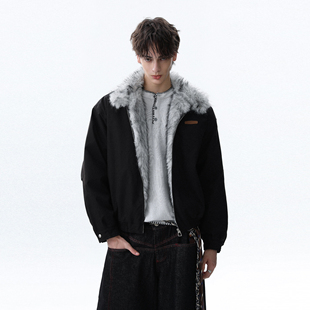 保暖外套 加厚工装 MRNEARLY美式 复古毛领座山雕立领夹克棉服男冬季