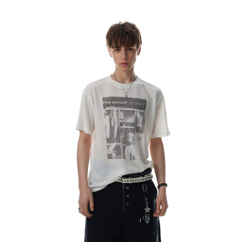 美式复古做旧印花宽松短袖T恤