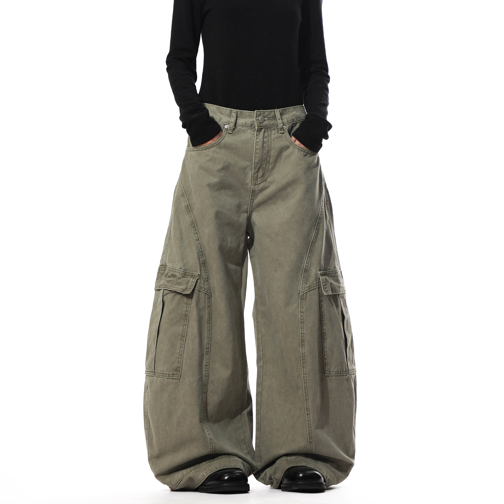 美式复古解构工装阔腿多袋裤