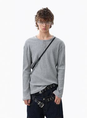 MRNEARLY 美式极简老钱风长袖T恤男肌理感亨利领秋冬款内搭打底衫