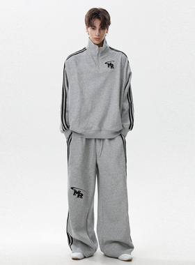 MRNEARLY美式复古休闲运动高街立领情侣卫衣卫裤潮牌百搭休闲套装