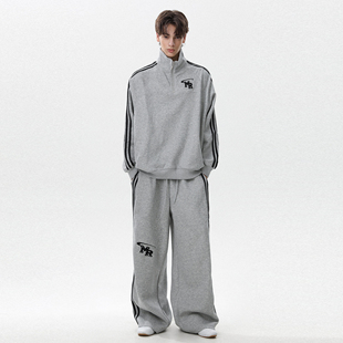 潮牌百搭休闲套装 MRNEARLY美式 复古休闲运动高街立领情侣卫衣卫裤