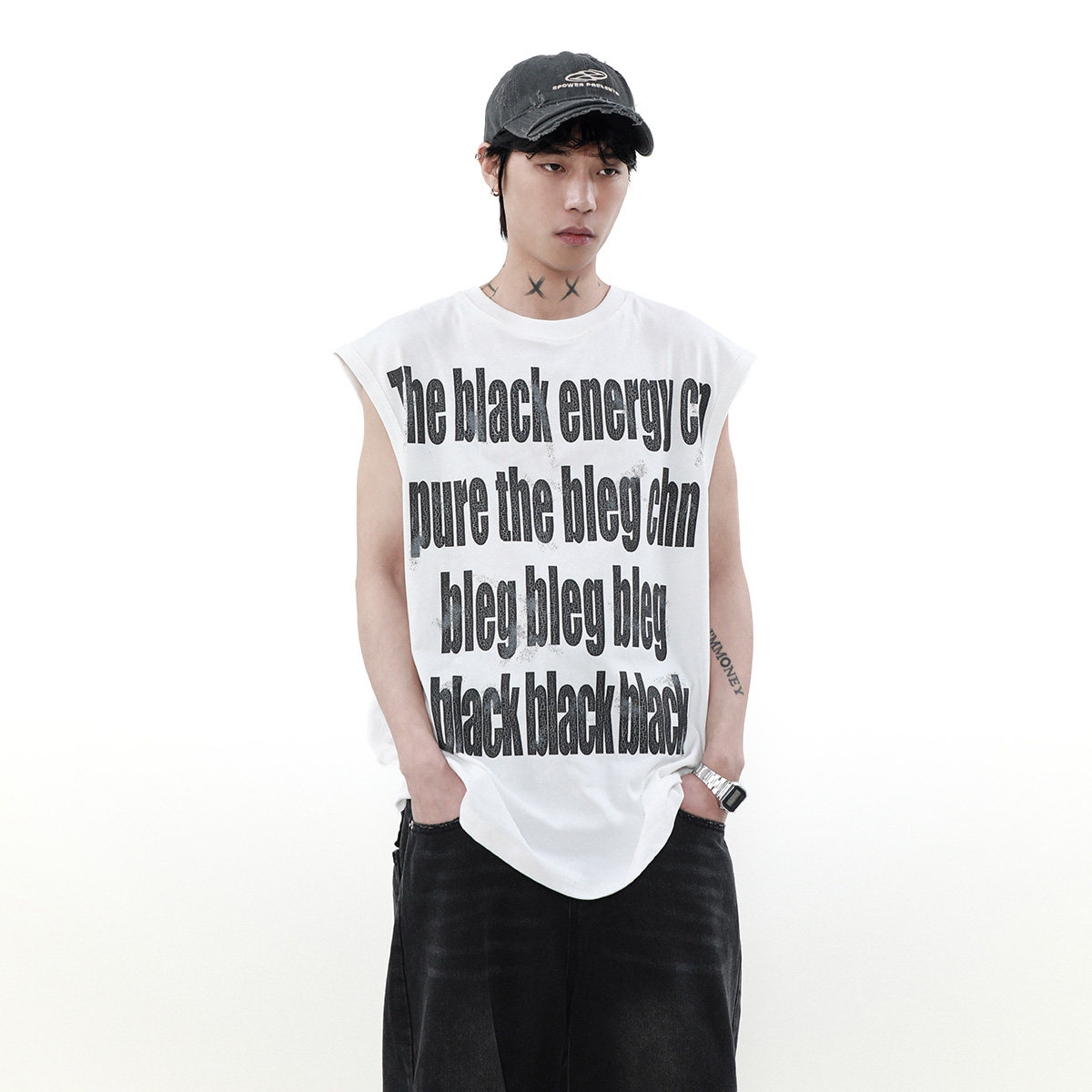 MRNEARLY美式高街背心无袖T恤男