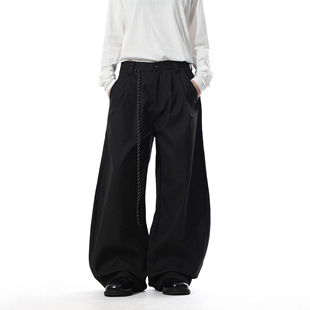 潮 男女宽松慵懒风拖地长裤 MRNEARLY美式 休闲褶皱设计感阔腿西裤
