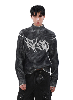 MRNEARLY美式街头高领小众双面穿毛衣男秋冬情侣设计感立领针织衫