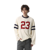 MRNEARLY美式 复古街头数字刺绣撞色长袖 T恤男女宽松圆领套头上衣