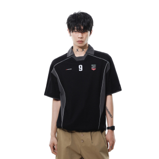 男夏季 MRNEARLY潮牌美式 POLO衫 新款 宽松印花情侣上衣 拼接撞色短袖