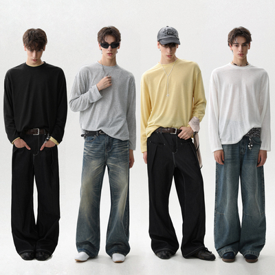 纯色内搭纹理感打底长袖T恤男女