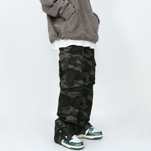 MRNEARLY美式嘻哈hiphop裤子男直筒排扣迷彩裤高街潮牌休闲工装裤