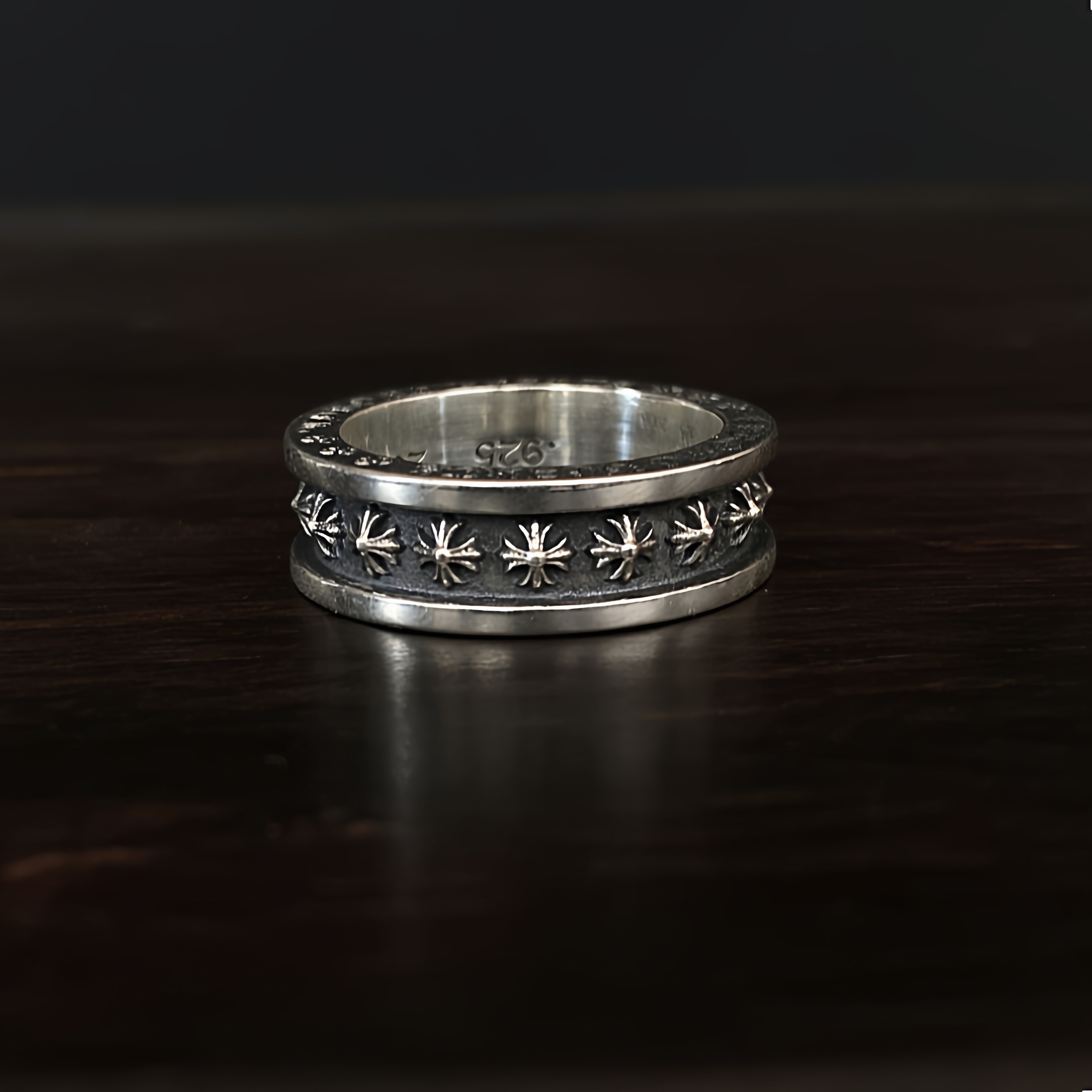 925纯银做旧miniplus十字花戒指