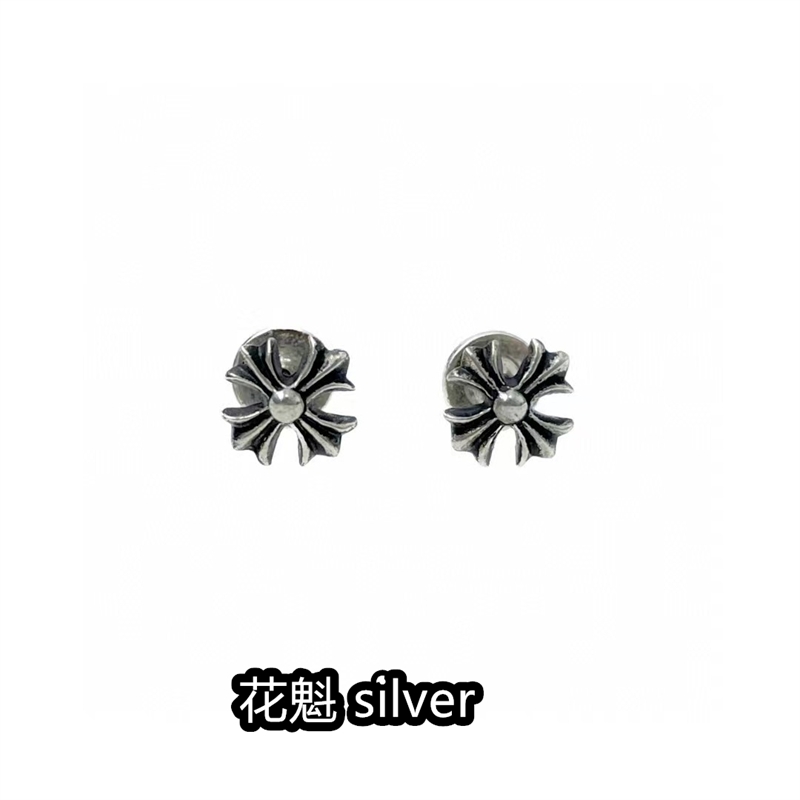 花魁925银欧美情侣十字架耳钉