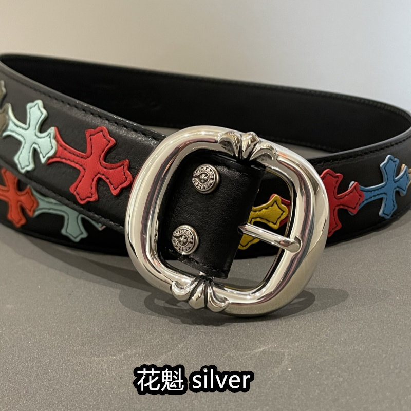 花魁silver CH稀有款925纯银大号日字针扣皮带彩色满十字贴皮腰带