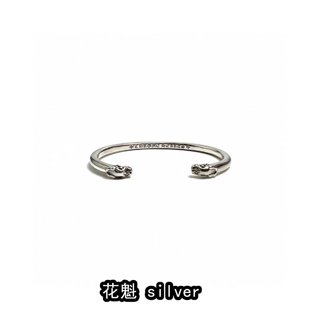 花魁silver925纯银做旧K罗心双狗头开口手镯欧美复古潮流情侣手环
